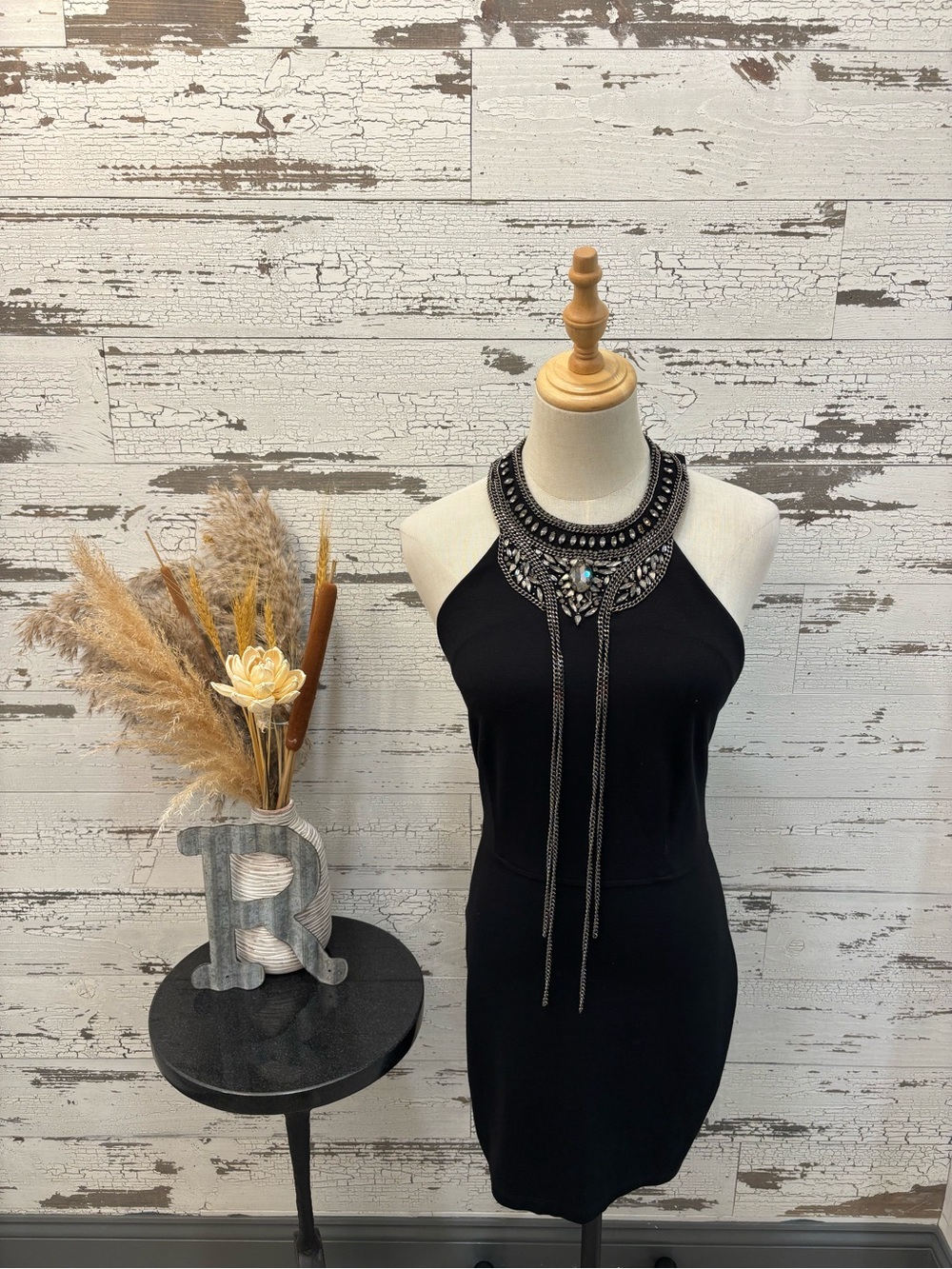 Haute Hippie Black and Silver Embellished Statement Necklace